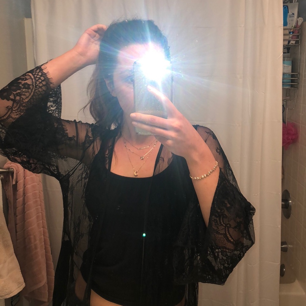 Black lace beach cover up/lingerie robe